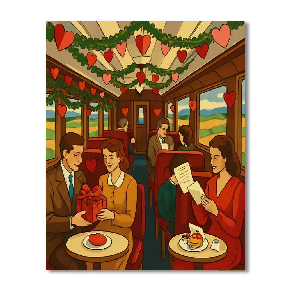 Train Carriage Of Hearts Valentines Day Journey painting number kit