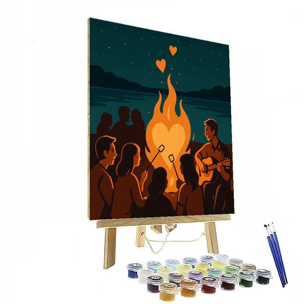Lakeside Bonfire Circle Valentines Day Celebration painting number kit