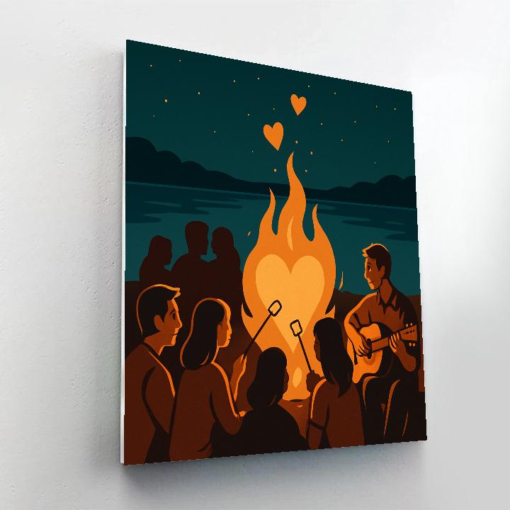 Lakeside Bonfire Circle Valentines Day Celebration painting number kit