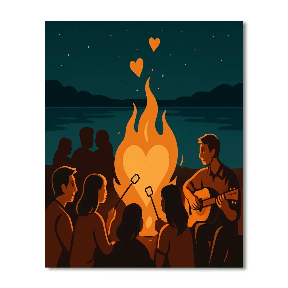 Lakeside Bonfire Circle Valentines Day Celebration painting number kit