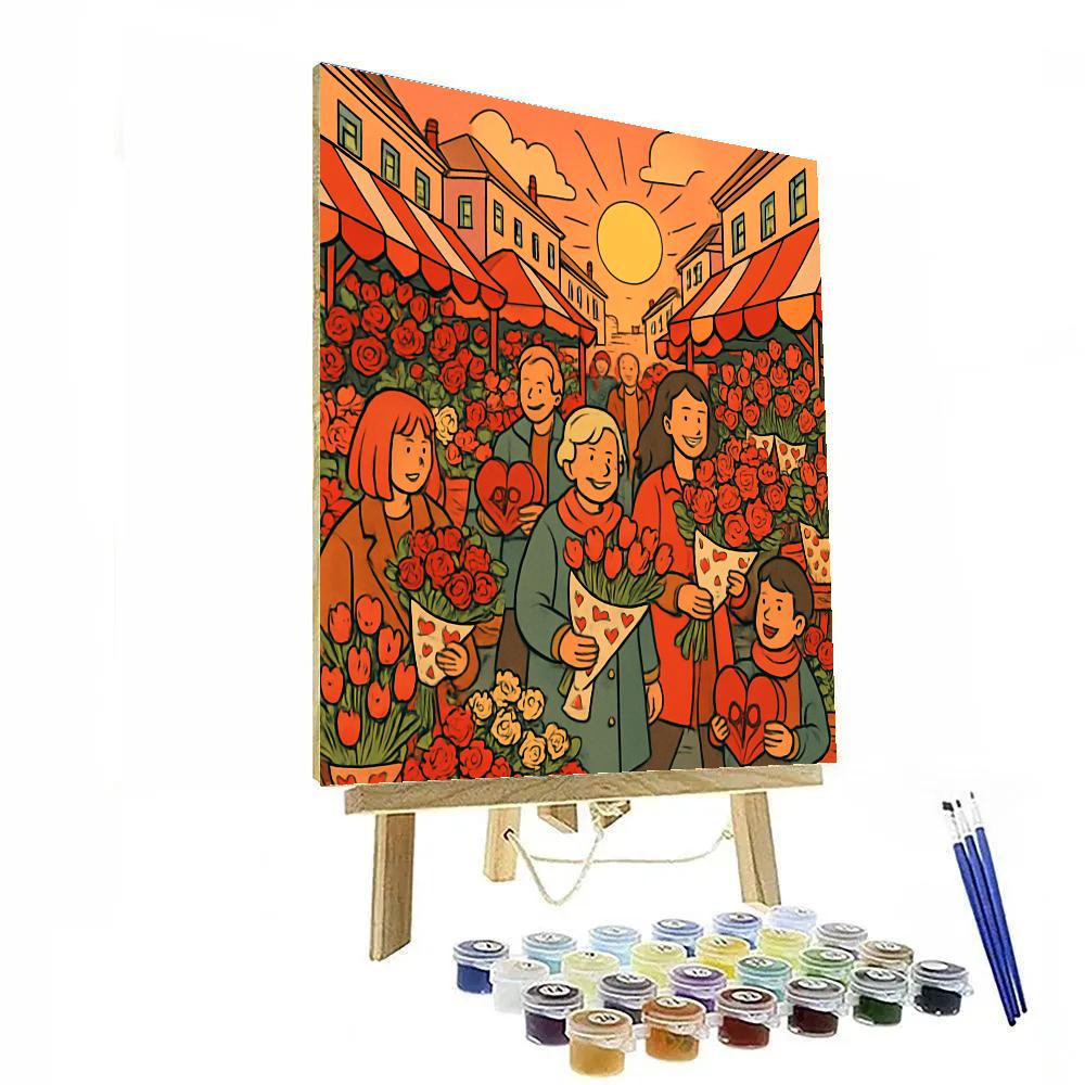 Valentines Day Flower Market Morning Rush paint by color