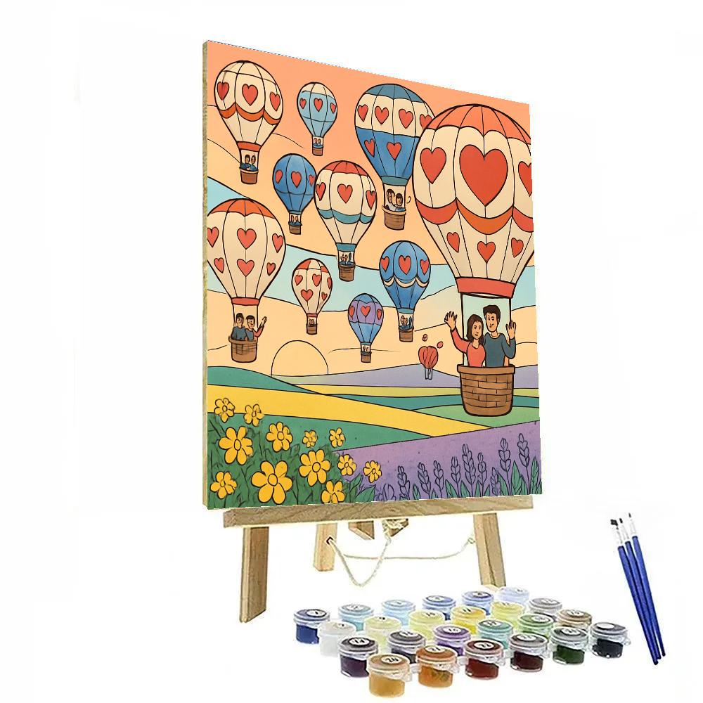 Hot Air Balloon Meadow Valentines Day Dawn paint by number