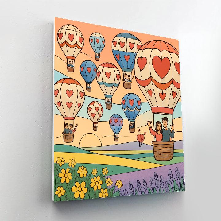 Hot Air Balloon Meadow Valentines Day Dawn paint by number