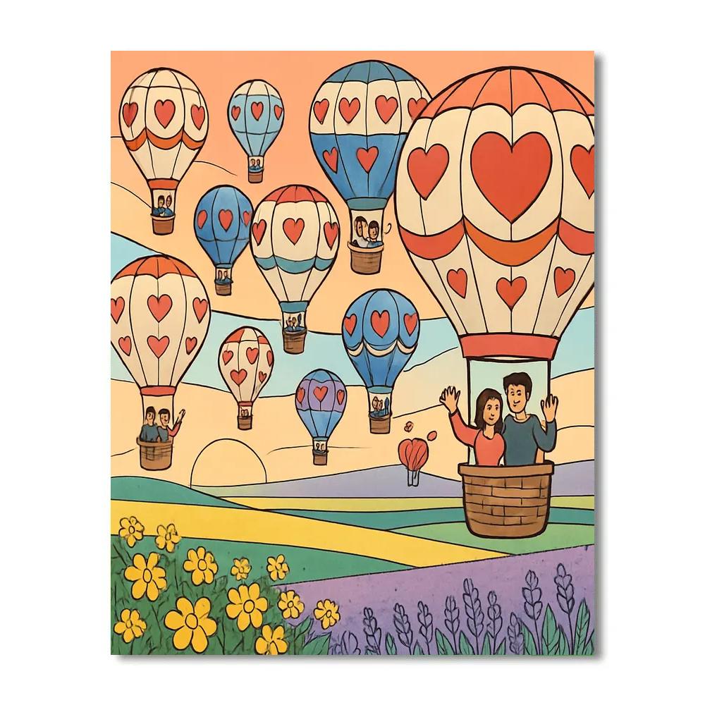 Hot Air Balloon Meadow Valentines Day Dawn paint by number