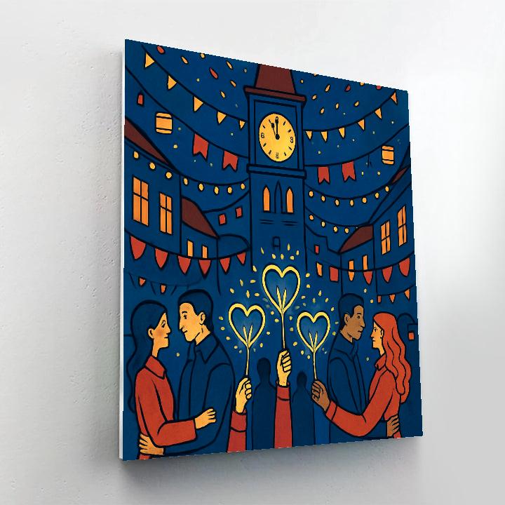 Clock Tower Courtyard Valentines Day Countdown Paint by numbers art