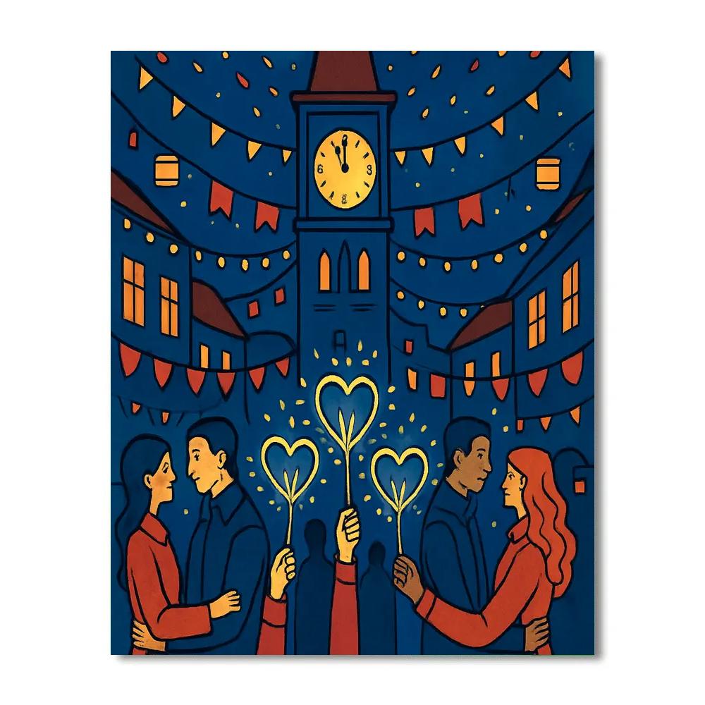 Clock Tower Courtyard Valentines Day Countdown Paint by numbers art