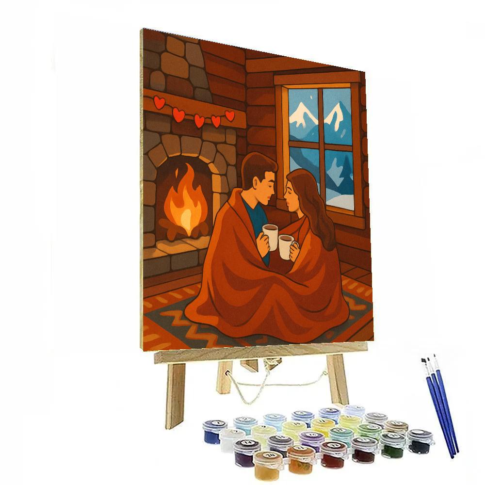 Mountain Cabin Fireplace Valentines Day Escape Number painting