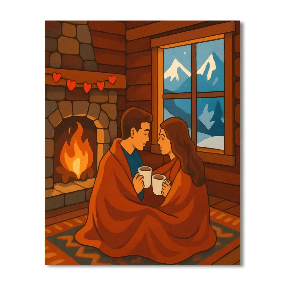 Mountain Cabin Fireplace Valentines Day Escape Number painting