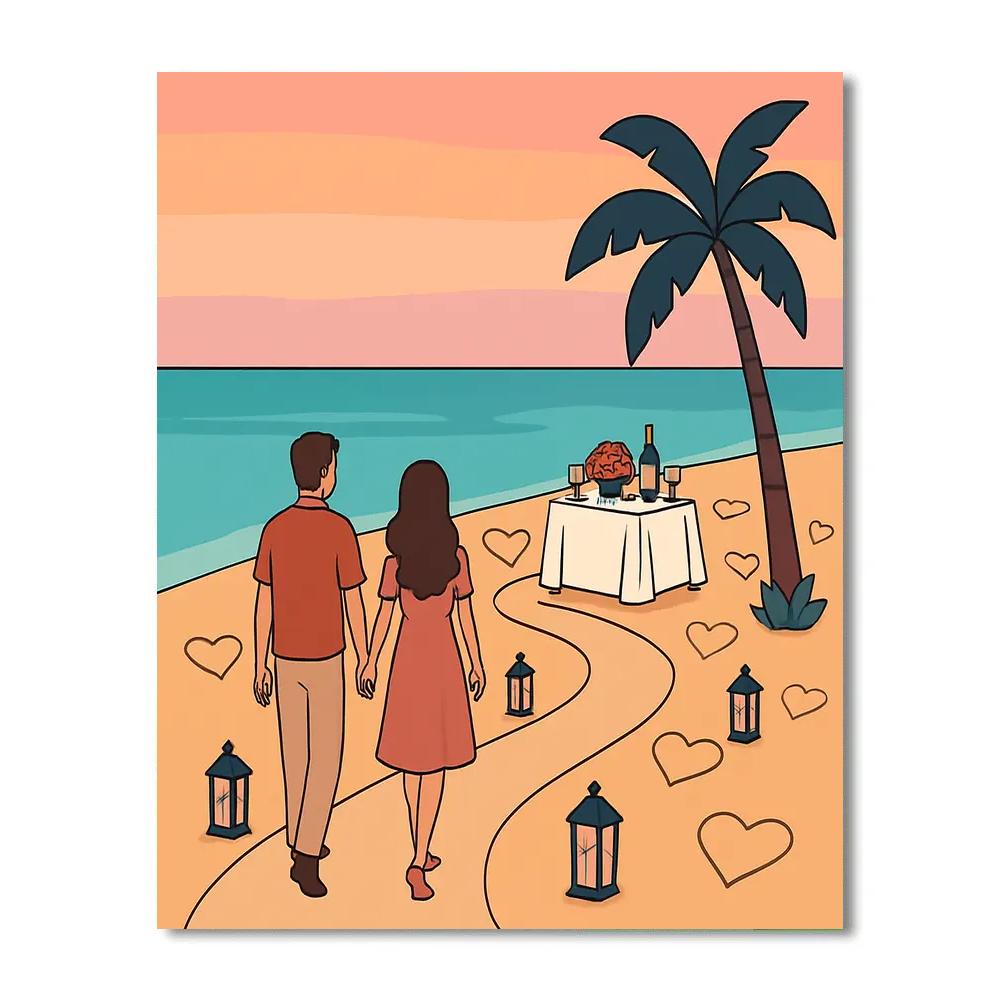 Secluded Beach Pathway Valentines Day Sunset paint by numbers