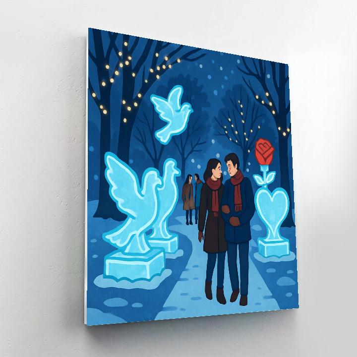 Valentines Day City Park Ice Sculpture Trail paint by color