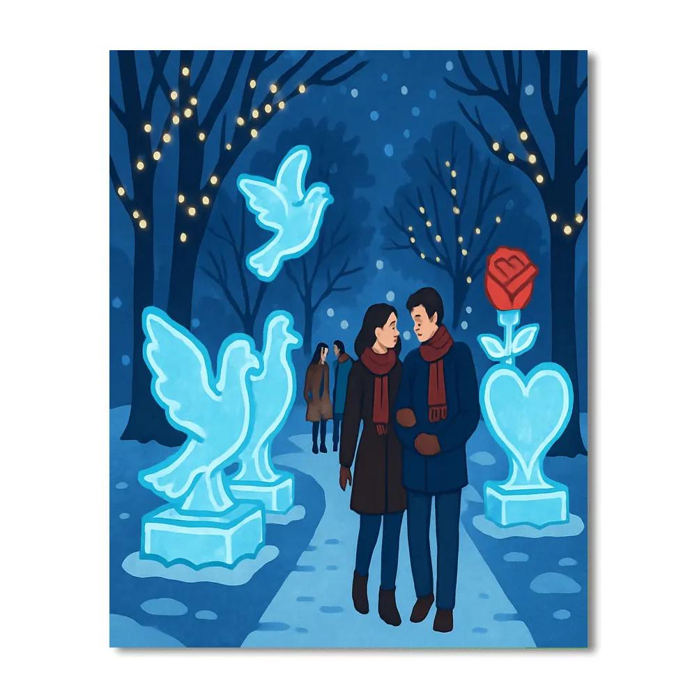 Valentines Day City Park Ice Sculpture Trail paint by color