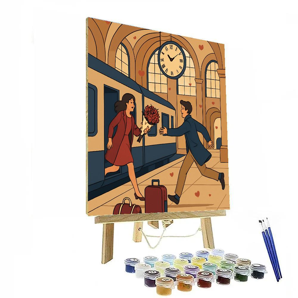 Train Station Platform Valentines Day Reunion DIY paint by numbers