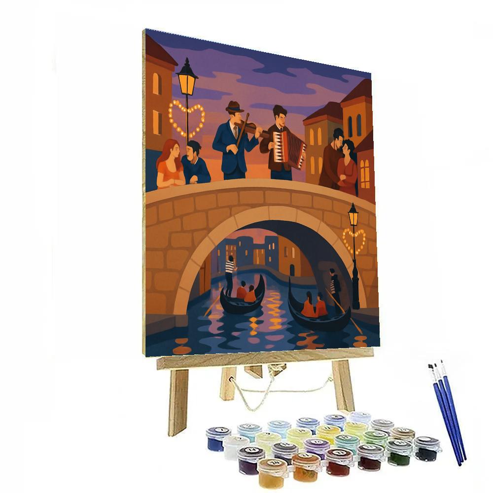 Canal Bridge Musicians Valentines Day Evening paint by numbers