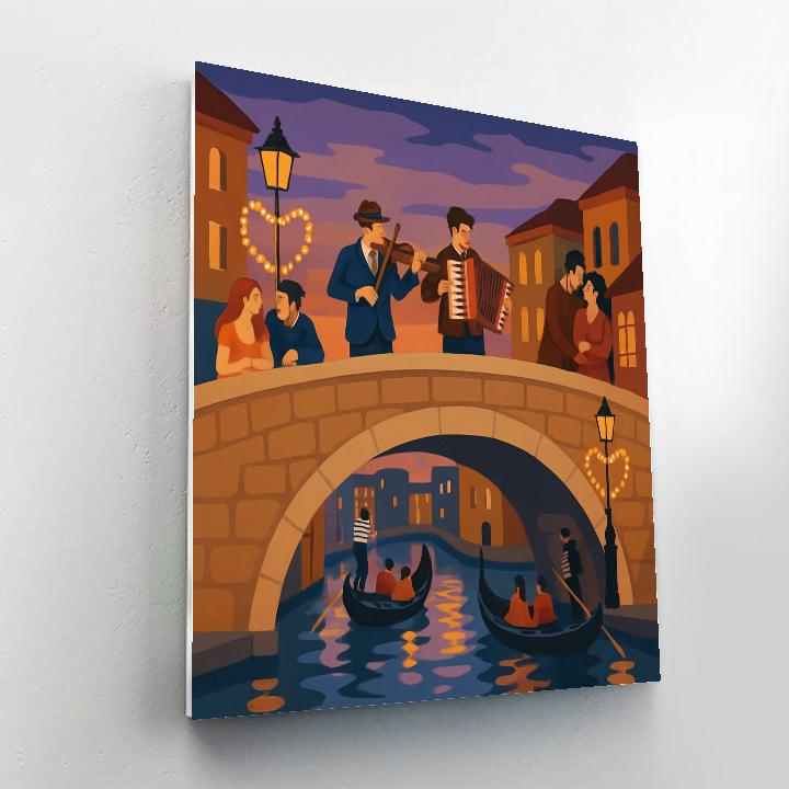Canal Bridge Musicians Valentines Day Evening paint by numbers