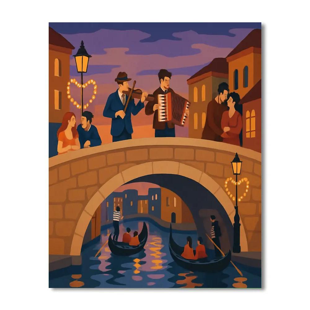 Canal Bridge Musicians Valentines Day Evening paint by numbers