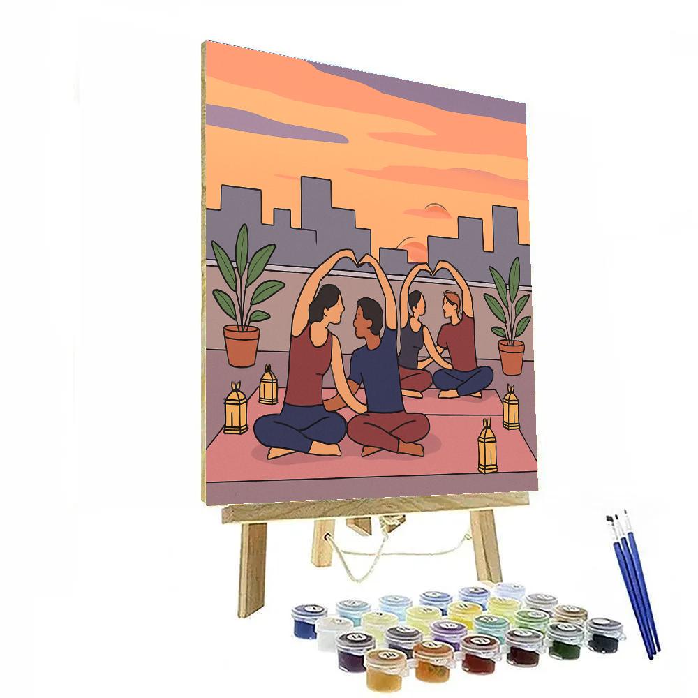 Valentines Day Lantern Lit Rooftop Yoga Paint by numbers art