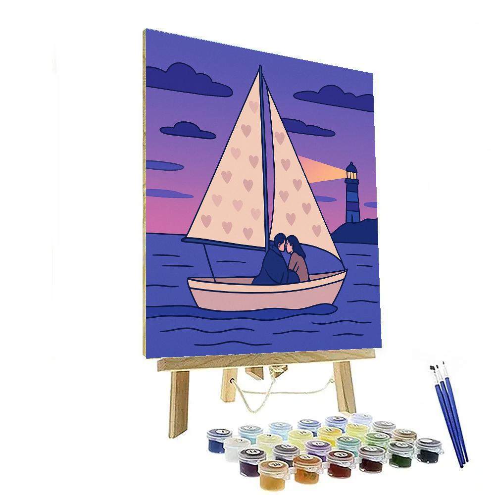 Valentines Day Sailboat Twilight Voyage paint by numbers