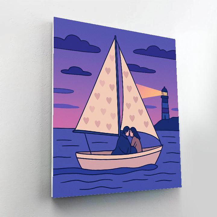 Valentines Day Sailboat Twilight Voyage paint by numbers