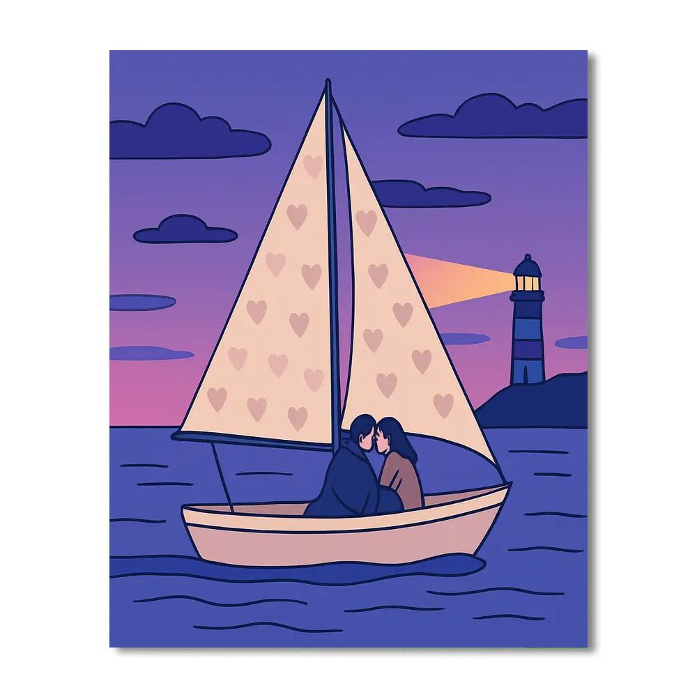 Valentines Day Sailboat Twilight Voyage paint by numbers