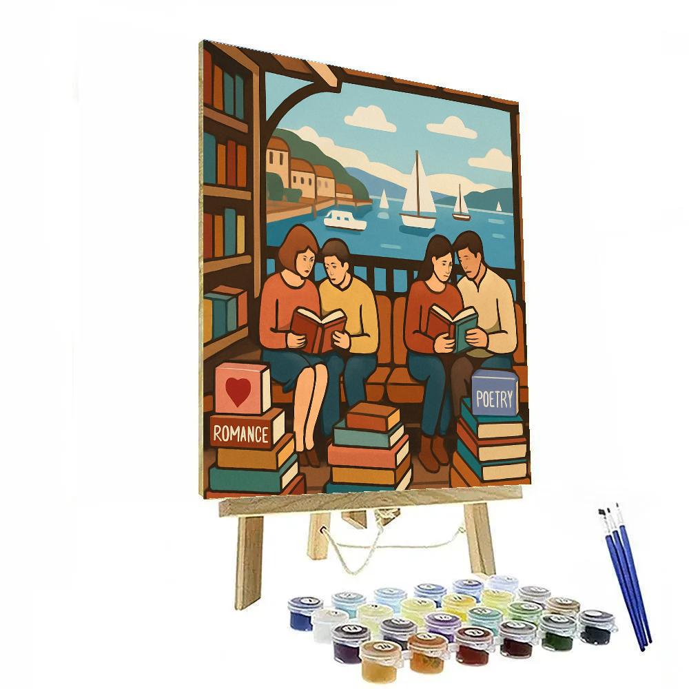 Harbor Side Bookshop Valentines Day Reading painting number kit