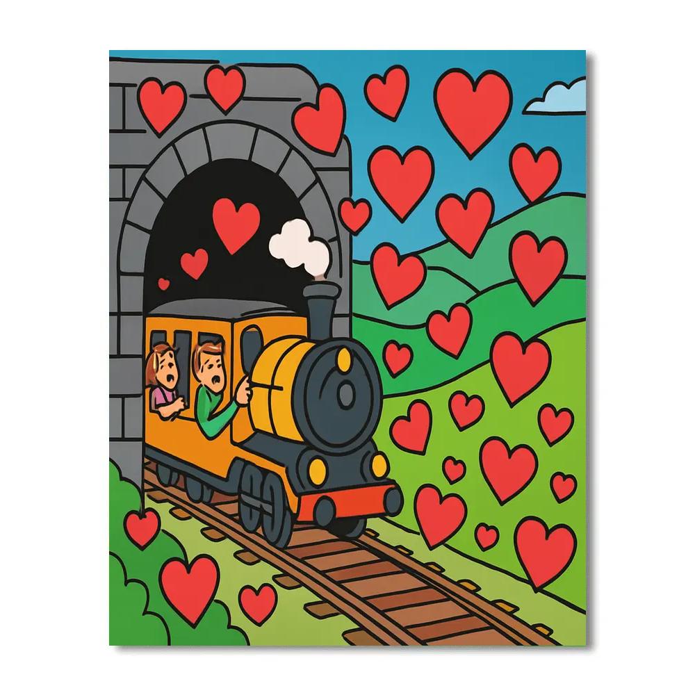 Valentines Day Balloon Filled Train Tunnel Exit DIY paint by numbers