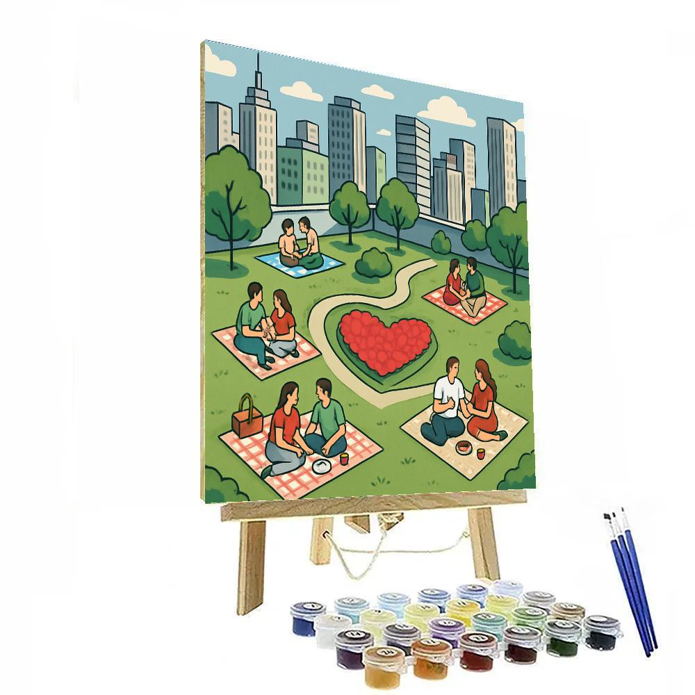 City Rooftop Green Space Valentines Day Picnic paint by color