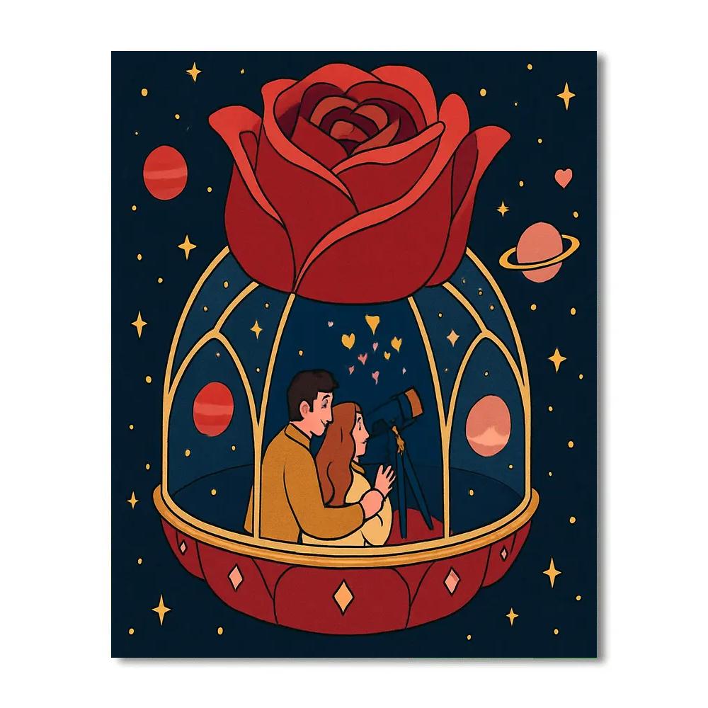 Valentines Day Rose Planet Observatory Number painting