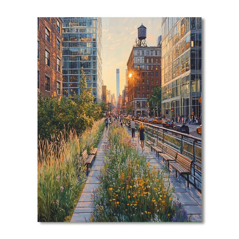 High Line Park At Golden Hour New York City United States DIY paint by numbers