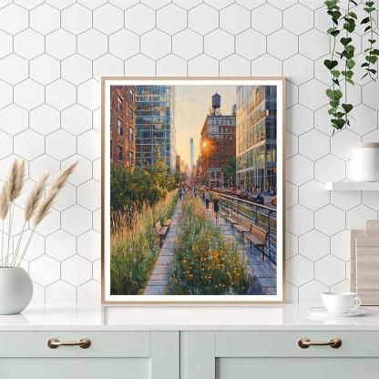 High Line Park At Golden Hour New York City United States DIY paint by numbers