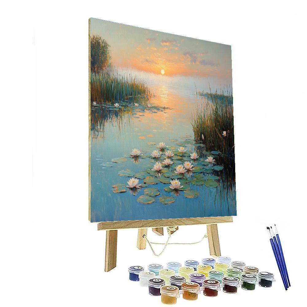 Claude Monet Inspired Sunrise Over Lily Pond Paint by numbers art