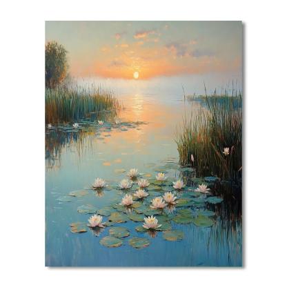 Claude Monet Inspired Sunrise Over Lily Pond Paint by numbers art