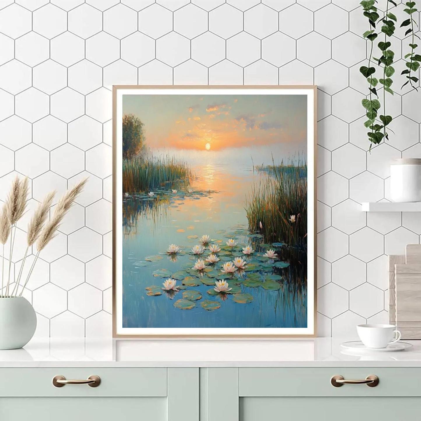 Claude Monet Inspired Sunrise Over Lily Pond Paint by numbers art