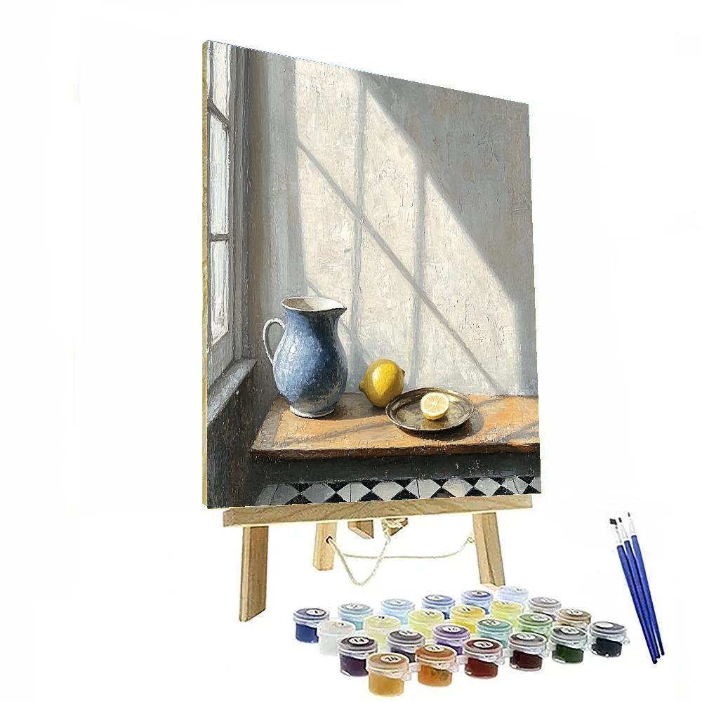 Johannes Vermeer Inspired Lapis Blue Pitcher And Lemon On Delft Tiles painting number kit