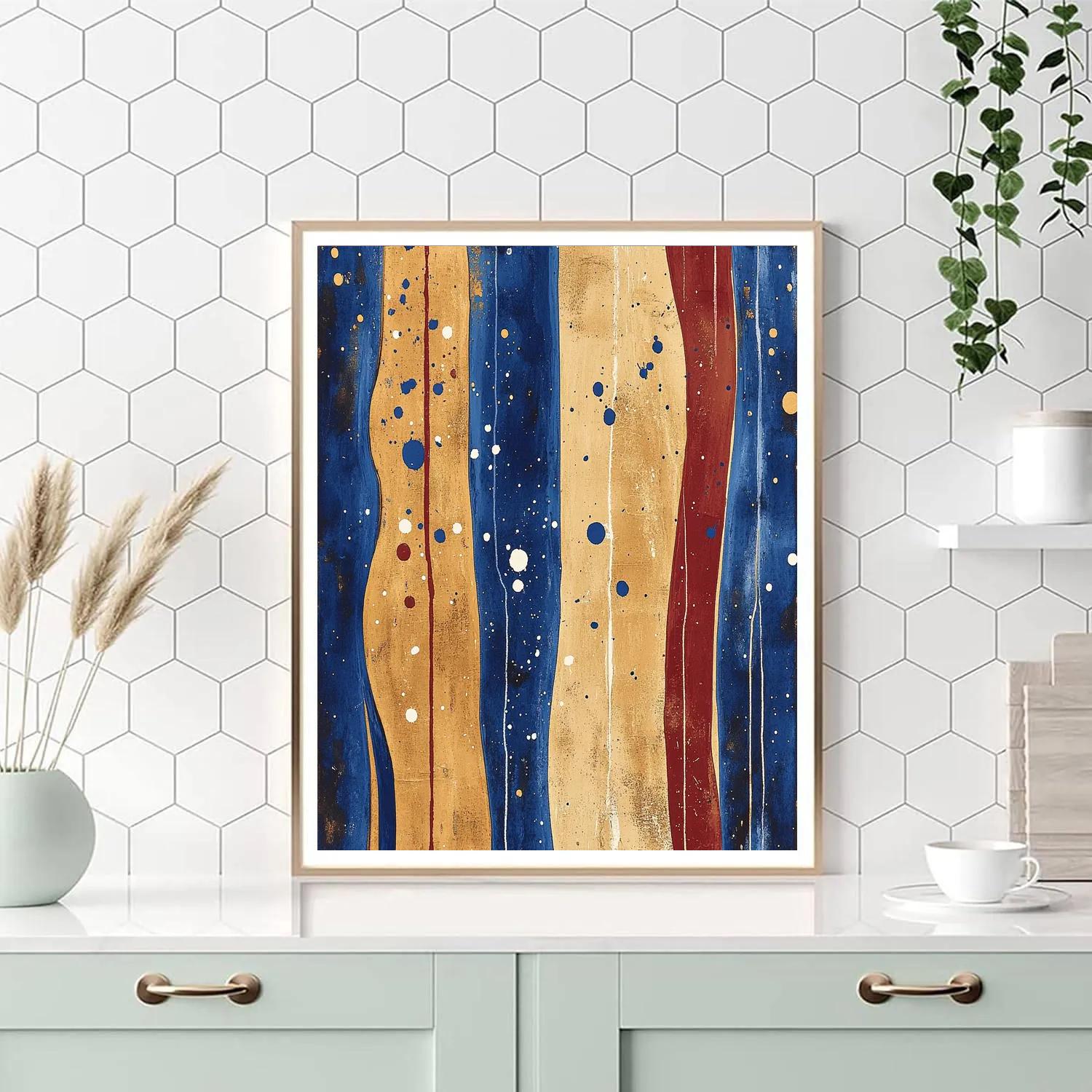 Jackson Pollock Inspired Monsoon Pressure Field In Ochre And Cobalt paint by numbers