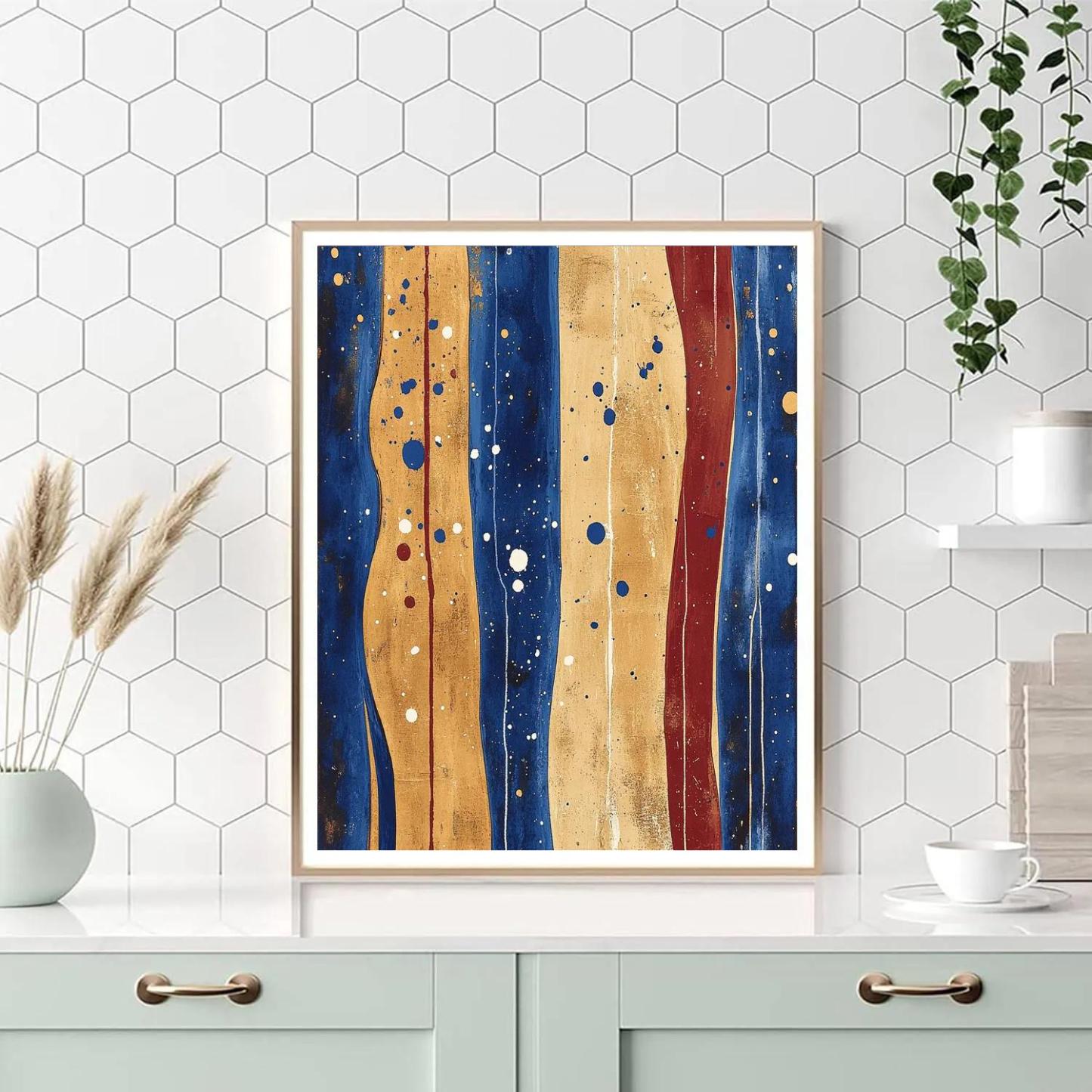 Jackson Pollock Inspired Monsoon Pressure Field In Ochre And Cobalt paint by numbers