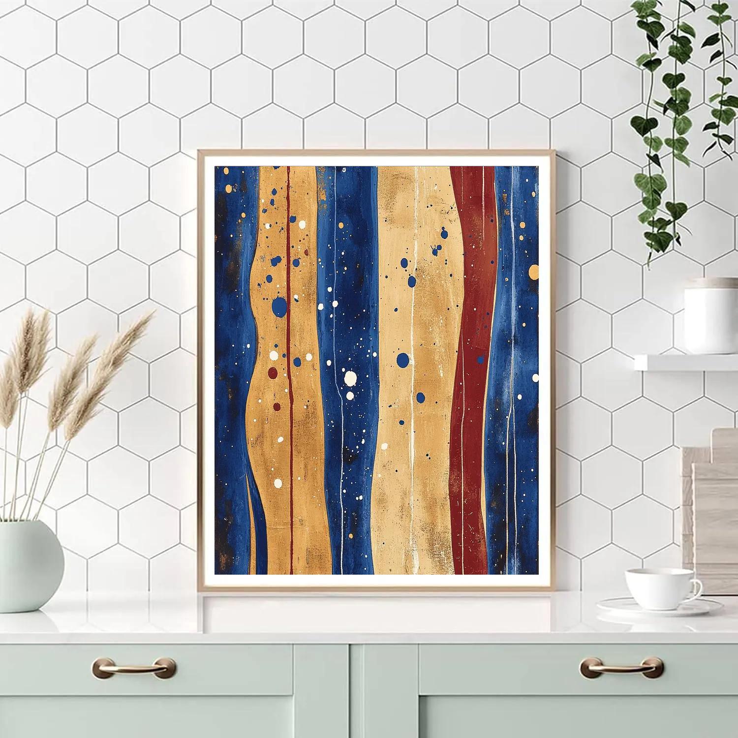 Jackson Pollock Inspired Monsoon Pressure Field In Ochre And Cobalt paint by numbers