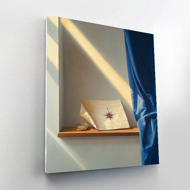 Johannes Vermeer Inspired Sunlit Map Niche With Brass Compass And Draped Cloth Painting by numbers kit