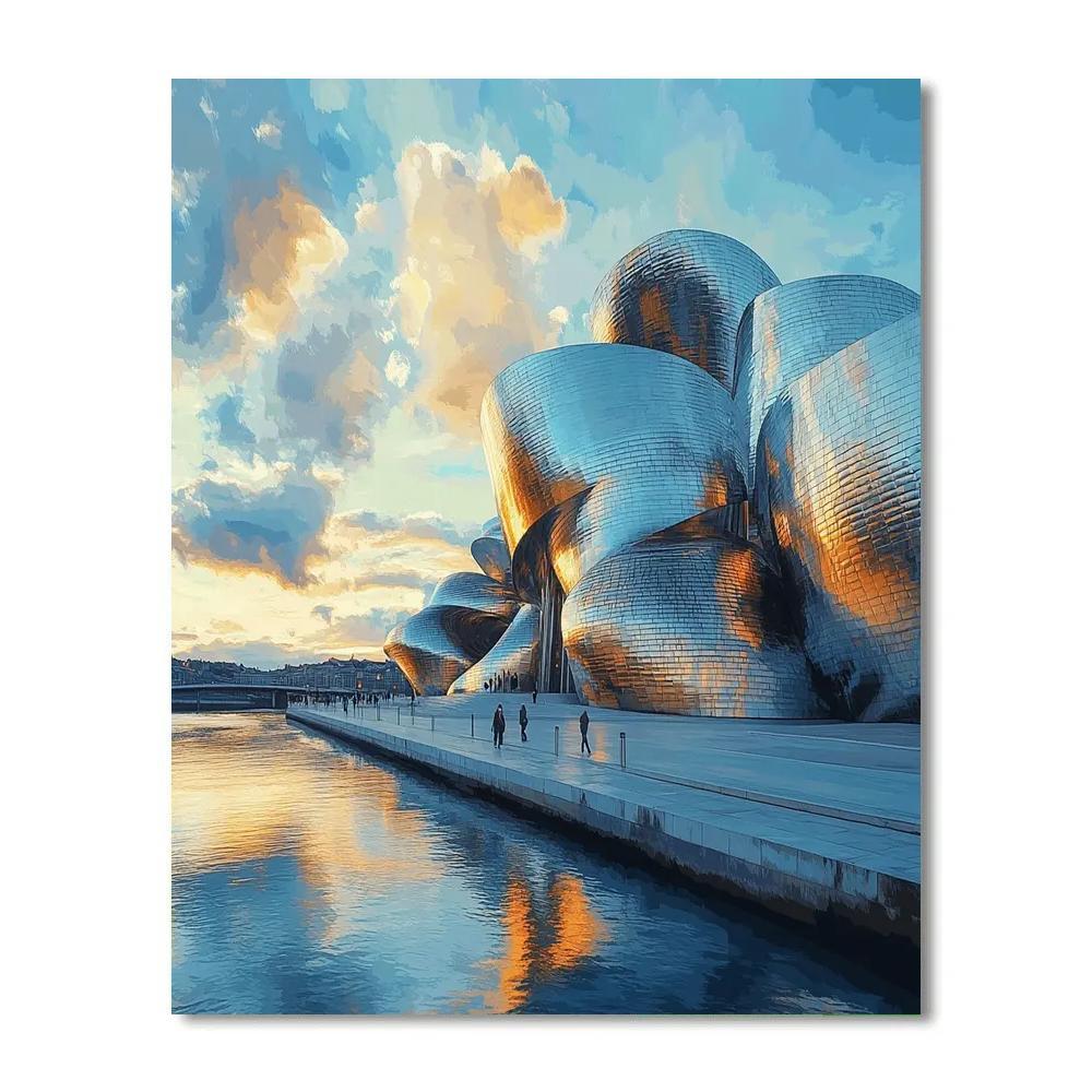 Mirrored Curves Of The Guggenheim Museum Bilbao Spain Painting by numbers kit