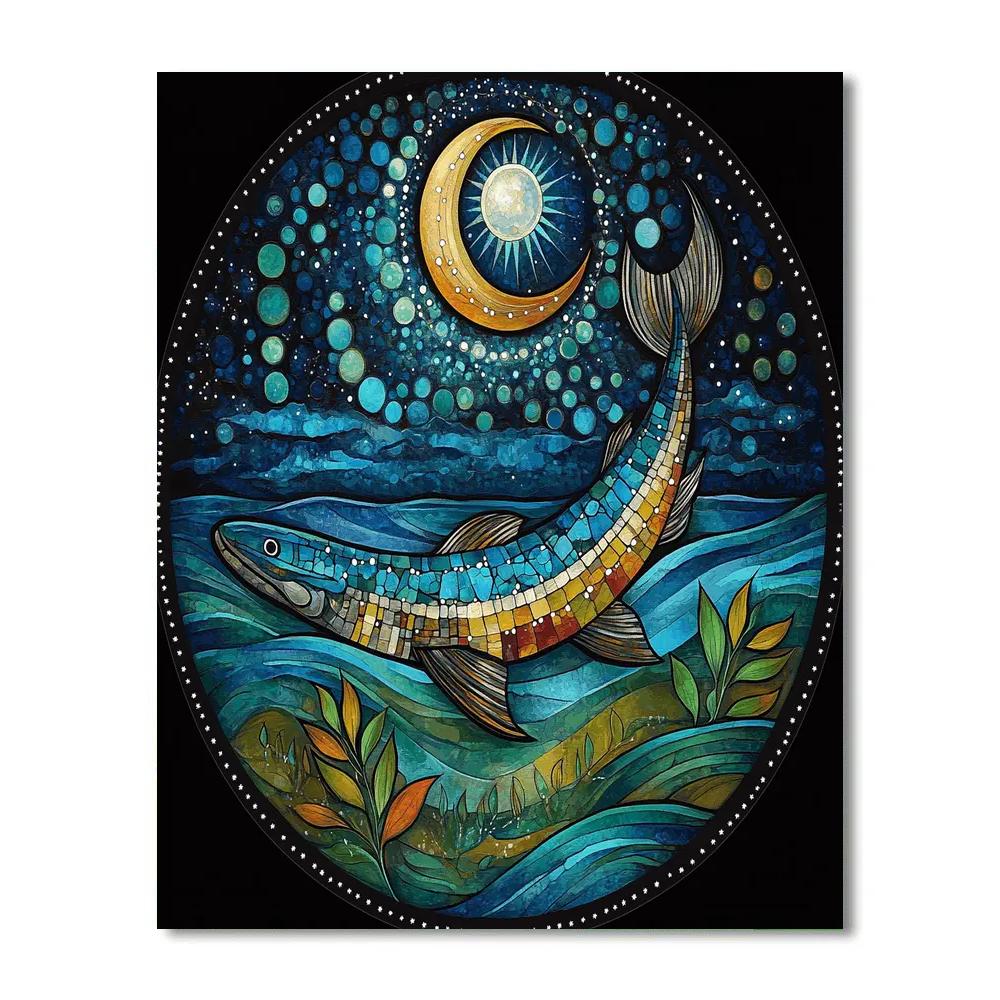 Norval Morrisseau Inspired Sturgeon Of The Moon Tide Currents paint by numbers