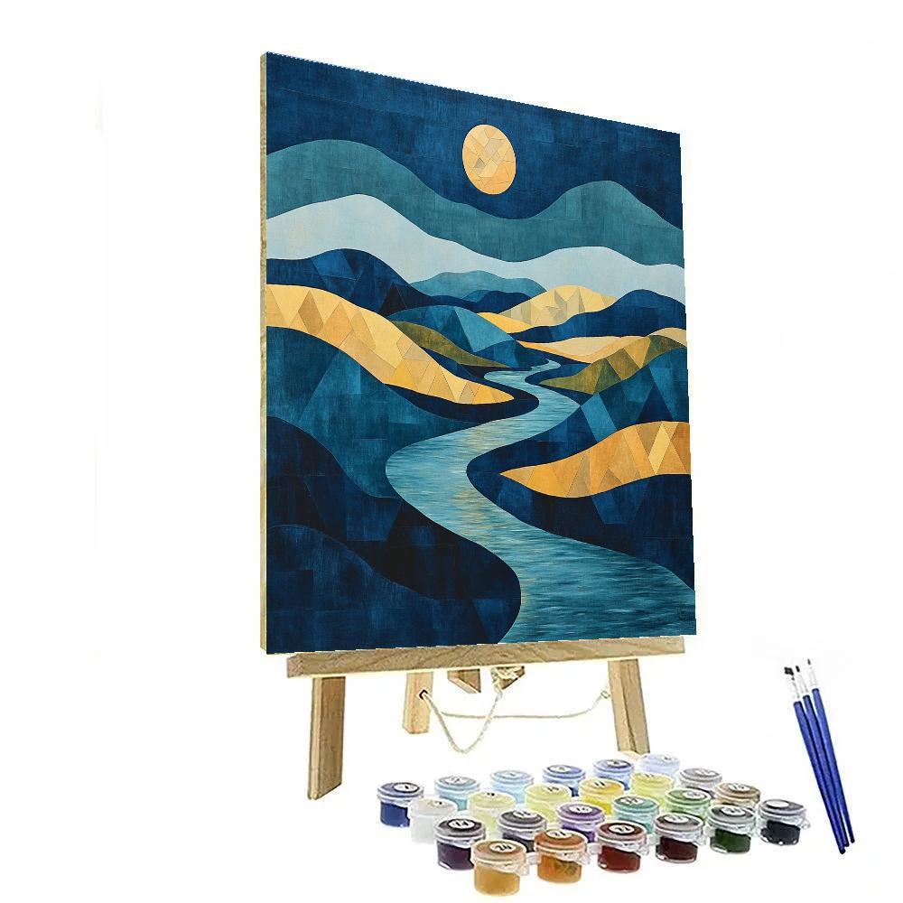 Pablo Picasso Inspired Cubist Moonlit Terraced Landscape paint by color