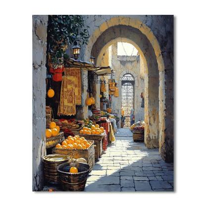 Walled Medina Street Market At Dawn Tunis Tunisia Number painting
