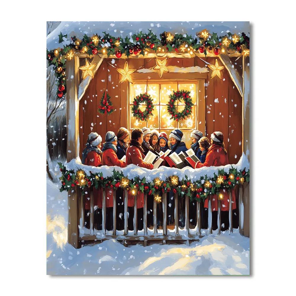 Carolers Under The Star Garland paint by number