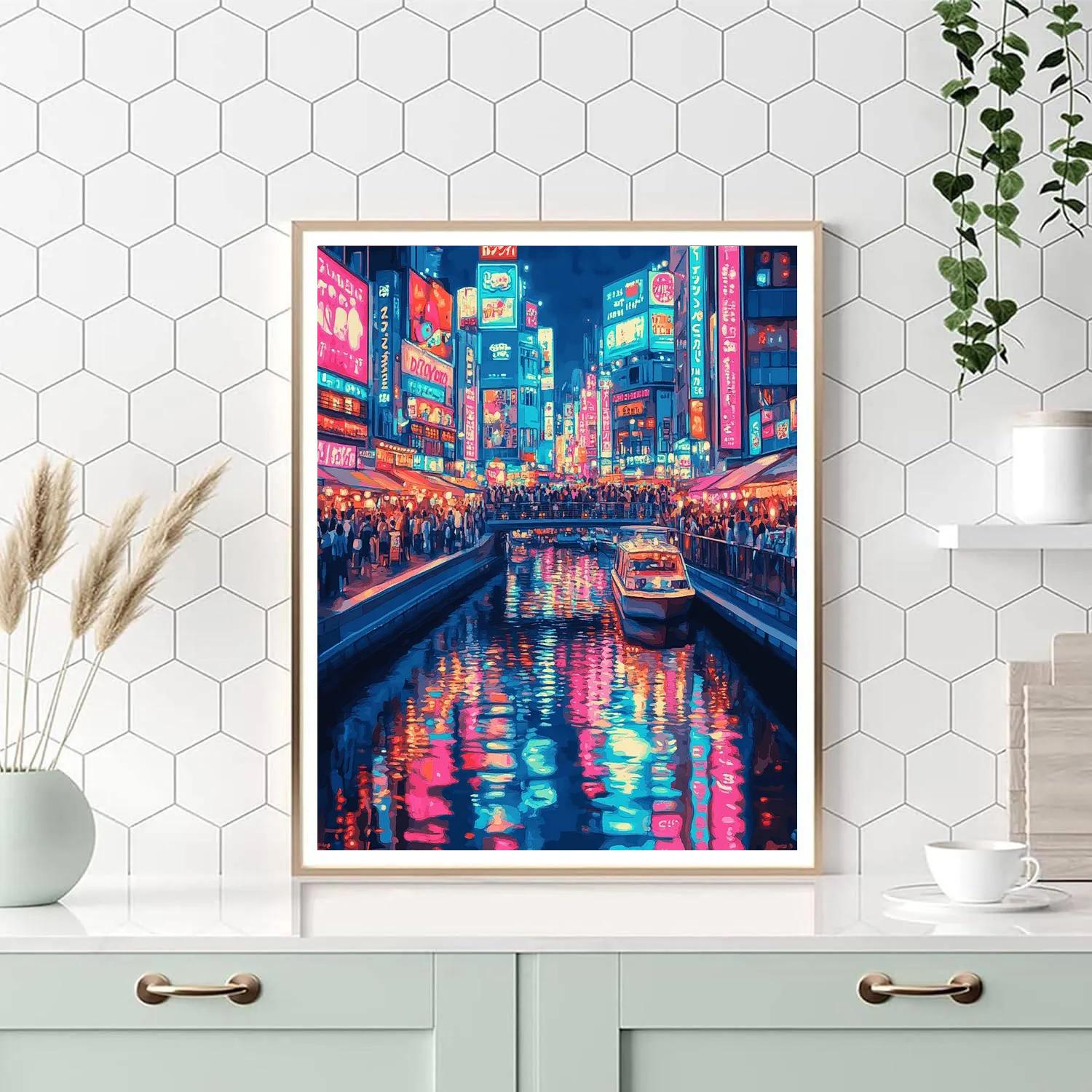 Neon Canyon Of Dotonbori Canal Night Osaka Japan paint by color