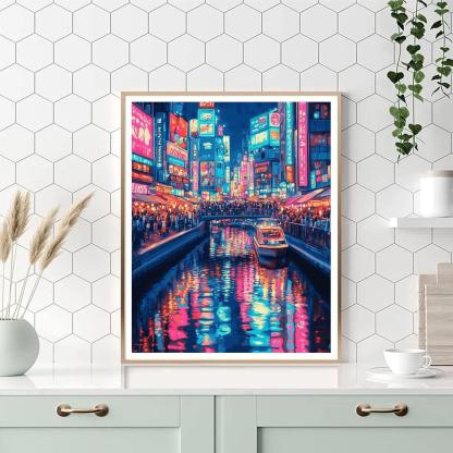 Neon Canyon Of Dotonbori Canal Night Osaka Japan paint by color