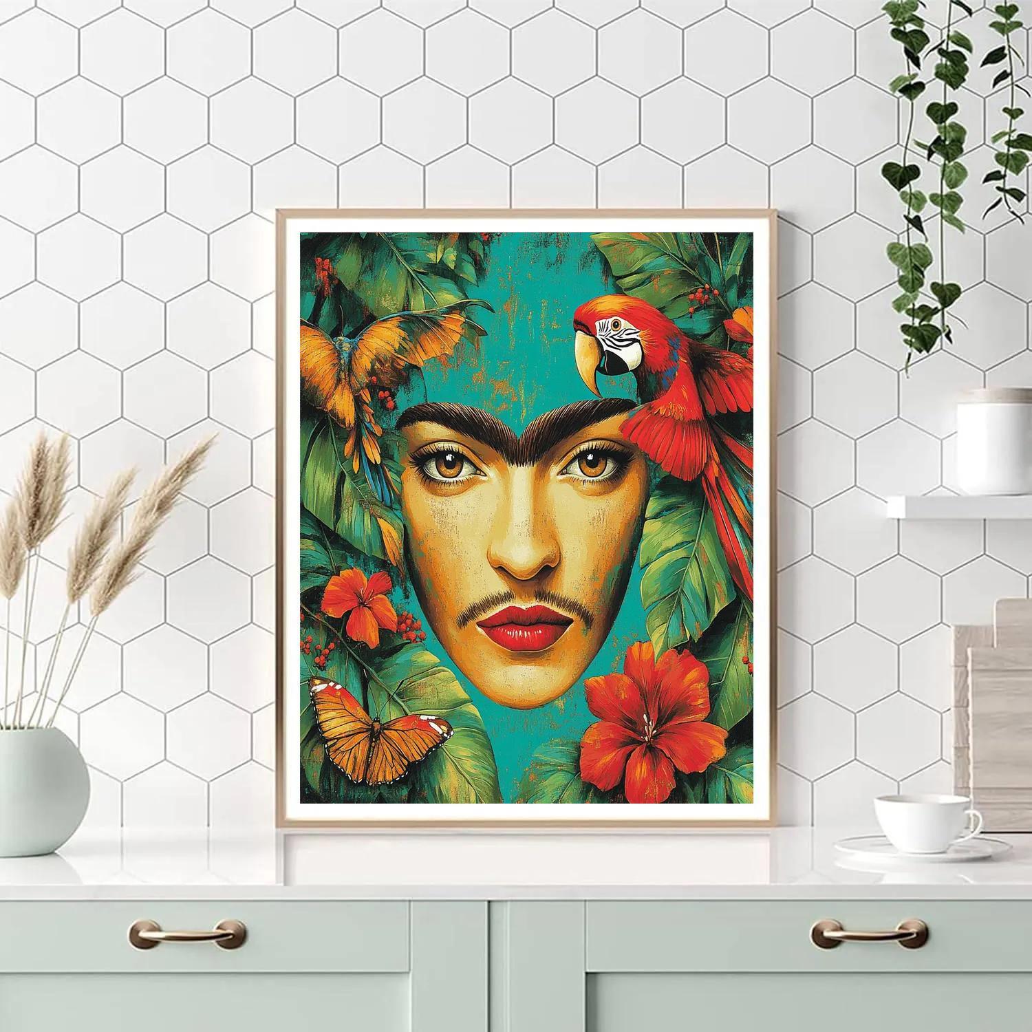 Frida Kahlo Inspired Portrait With Tropical Birds Painting by numbers kit