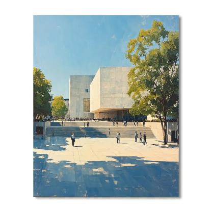 Brutalist Geometry Of The National Museum Of Western Art Plaza Tokyo Japan paint by number