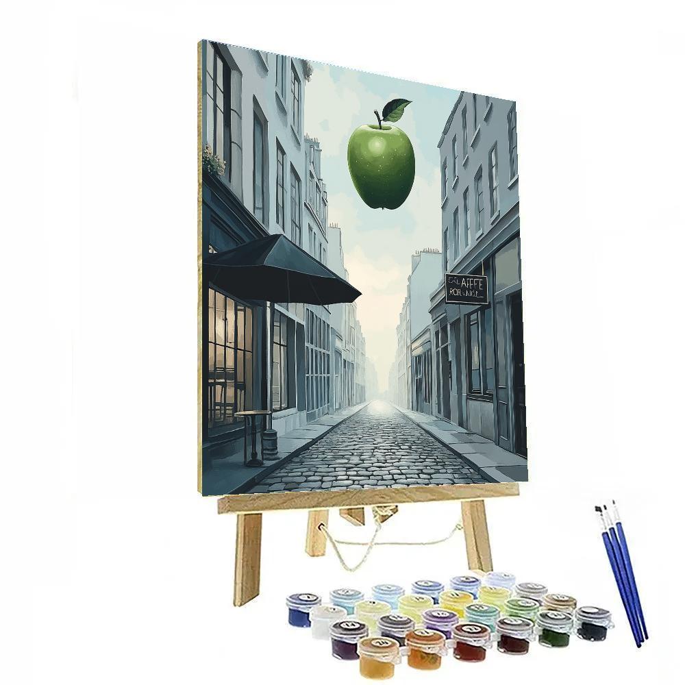 René Magritte Inspired Floating Apples And Umbrella paint by numbers