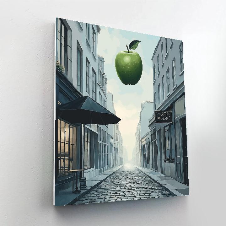 René Magritte Inspired Floating Apples And Umbrella paint by numbers
