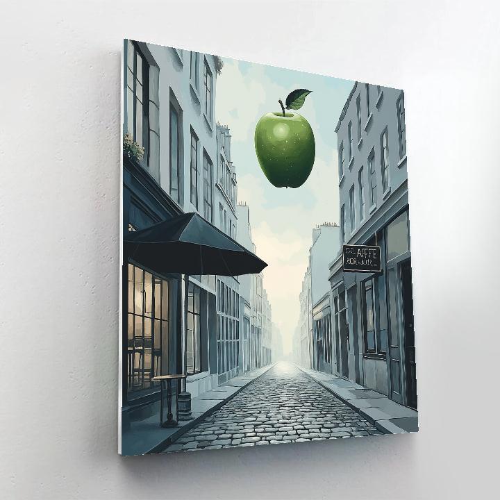 René Magritte Inspired Floating Apples And Umbrella paint by numbers