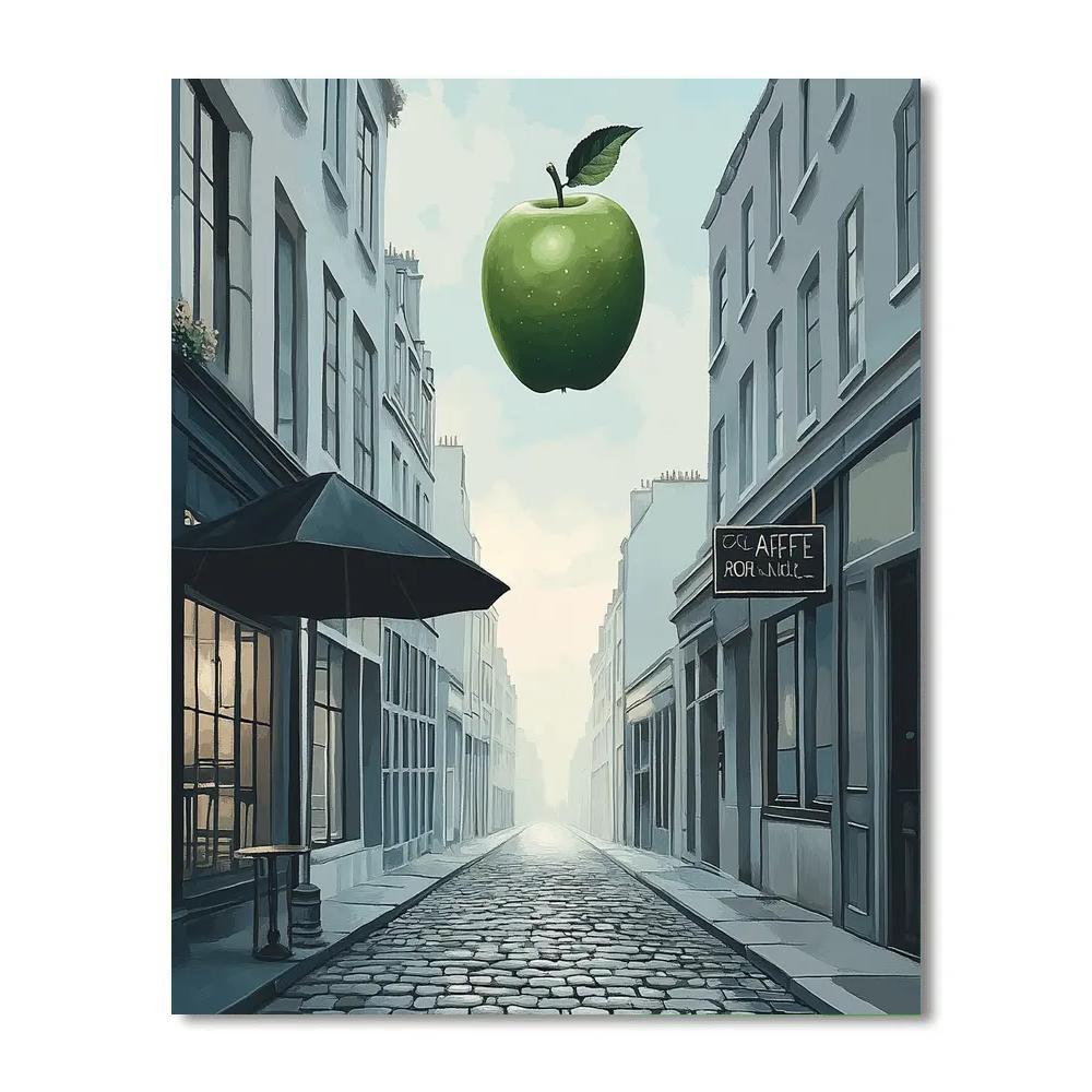 René Magritte Inspired Floating Apples And Umbrella paint by numbers